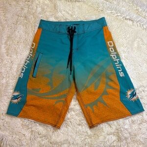 NFL Apparel mens Dolphins Teal/Orange Board Shorts no liner 32” waist 12” inseam